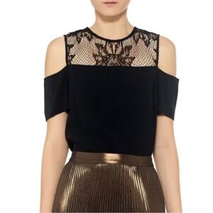 A.L.C. Glyn Black Cold-Shoulder Lace Trim Top ~ Sz 8